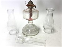 Glass Oil Lamp w Extra Chimneys
