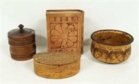 4 antique wooden boxes including testament box,