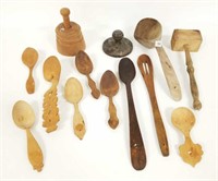 Group of antique wooden kitchen implements, butter