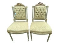 2 PAINTED LOUIS XV TUFTED FRENCH CHAIRS