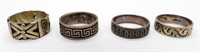 (4) ETCHED PATTERN STERLING RINGS