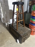 Vintage Wooden Crate and Wooden Stool