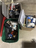 (2) Plastic Totes and (1) Box of Paint Supplies
