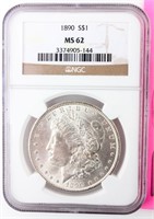 Coin 1890  Morgan Dollar NGC MS62