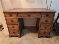 VINTAGE WOODEN DESK W/ CONTENTS (SEWING SUPPLIES)