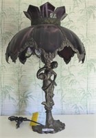 SLAG GLASS VICTORIAN LAMP WITH BRONZE BASE