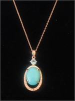 Sterling Silver 18In necklace turqoise color stone