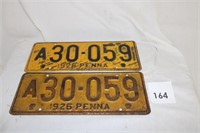 (2) 1926 PENNSYLVANIA LICENSES PLATES