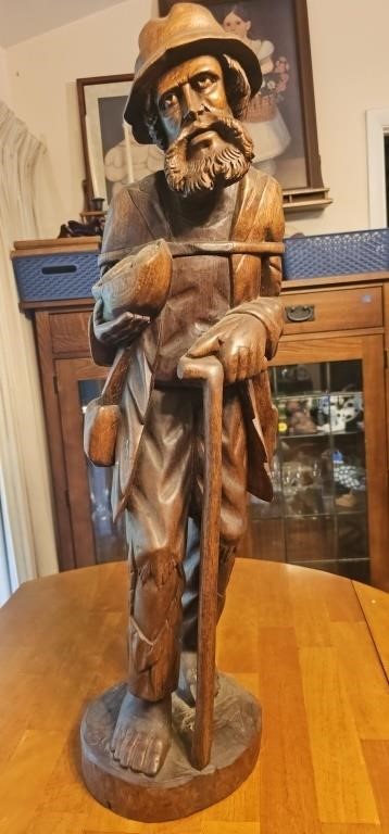 VERY LARGE VINTAGE HAND CARVED WOOD STATUE OLD