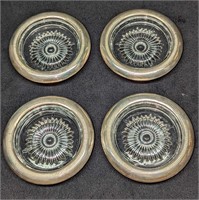 4 Vintage Sterling Silver Rimmed Coasters A