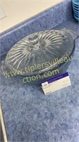 Glass covered serving dish flower pattern