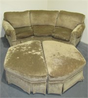 Tan Bassett Couch w/ 2 Ottomans 9'