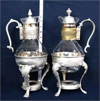 Lot of 2 glass coffee urns on metal stands
