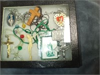 Sm Display Case of Religious Pendants & Necklaces