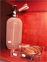 Seltzer bottle with metal mesh covering, 14 1/2"