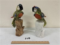 Pair of Mixed Stone Parrots 11"H w/ Base
