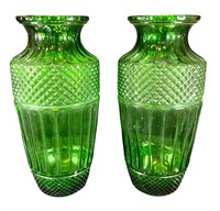 Pair of Vintage Green Glass Vases