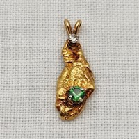 Tested 14K Gold Nugget Emerald  Diamond