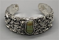Nice Green Stone and Silver Bracelet