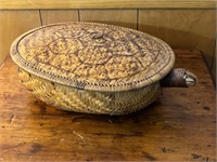 Vintage Rattan Wicker Tortoise Covered Basket