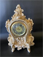 Vtg Minxie Geman Mantle Clock -Gold Porcelain