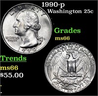 1990-p Washington Quarter 25c Grades GEM+ Unc