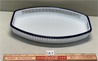 INTERESTING ENAMELED BLUE TRIM SERVING TRAY