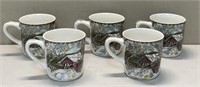 GREAT SET OF FIVE FRIENDLY VILLAGE COFFEE MUGS