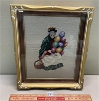 NICE NEEDLEPOINT BALLOON LADY FRAMED WALL HANGING