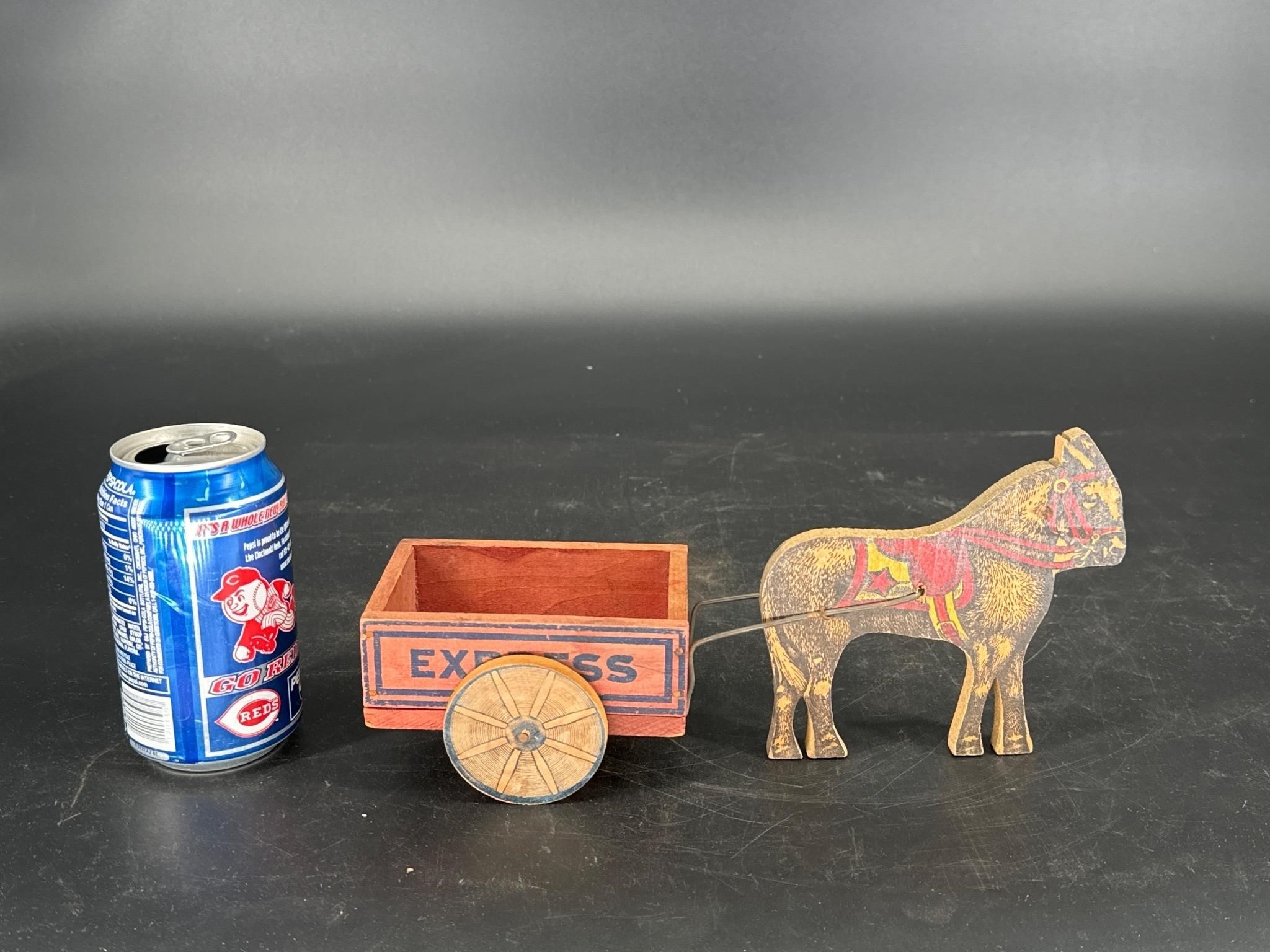 NICE OLD ANTIQUE WOODEN DONKEY AND CART TOY