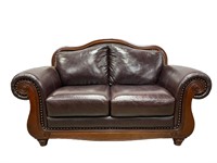 American Signature Camelback Leather Sofa