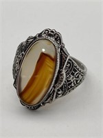 925 Silver Ladies Ring w/ Agate Stone