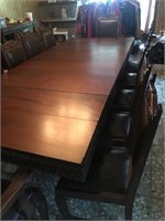 102" x 43" Heavy Handcarved Wood Table & Chairs