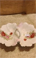 Flowered Double Dish WIth Handle