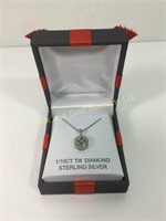 1/10 CT Diamond Sterling Pendant; .925 Necklace
