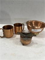 Vintage Copper Bowl and Cups