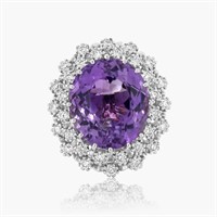 14K WHITE GOLD 12.15CT AMETHYST 1.11CT DIAMOND RIN