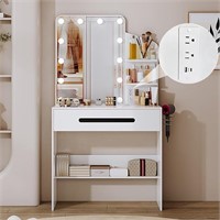 31.5 W Modern Vanity Desk with LED Mirror  White