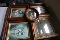 4 Walnut shadow box frame pictures & mirror