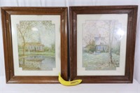 Pair "Home & Church" Scenic Art Prints