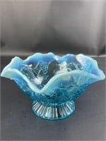 Jefferson Glass? Blue Opalescent Pedestal Candy