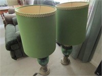 2 green/brass lamps