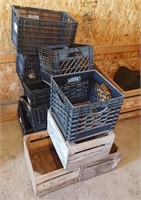 lot of plastic and wooden crates