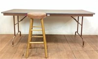 Fort Smith Folding Table & Vintage Wooden Stool