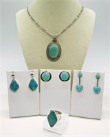 Sterling Set of 5 with Blue Gemstones