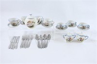 Child's Cutlery Set w VTG Tea Service Set