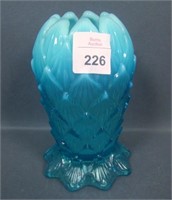 Dugan Blue Opalescent Lined Lattice Rose Bowl Vase