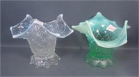 2 Dugan Opal Lined Lattice Tri Cornered Vases