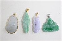 Lots of 4 Jadeite Pendants w 18K Gold