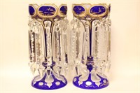 Pair of Triple Overlay Glass Mantel Luster